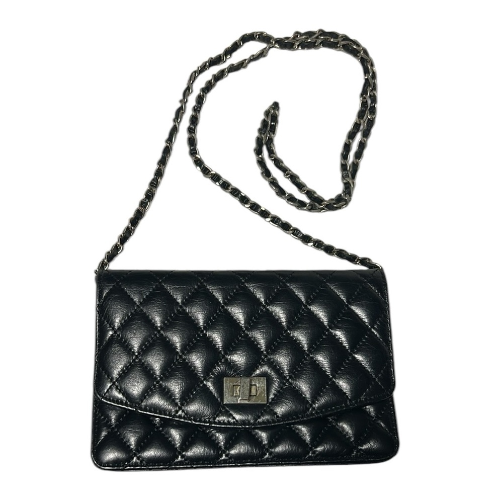 Black Quilted Chain Strap Shoulder Bag crossbody leather purse